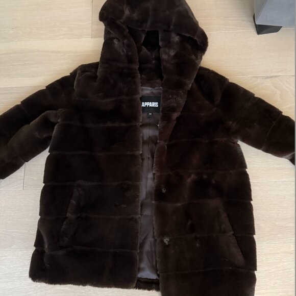 Apparis Brown Faux Fur Hooded Jacket - Picture 2 of 4